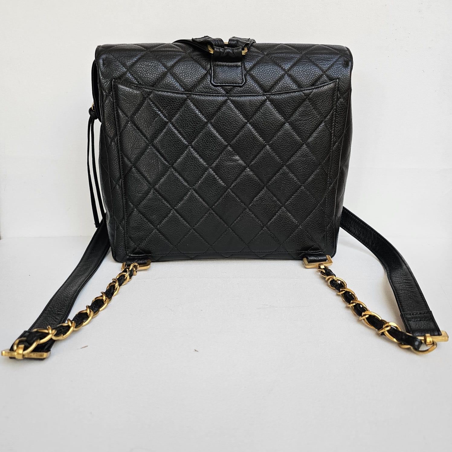 Rare Vintage Black Caviar Quilted Square Backpack 7