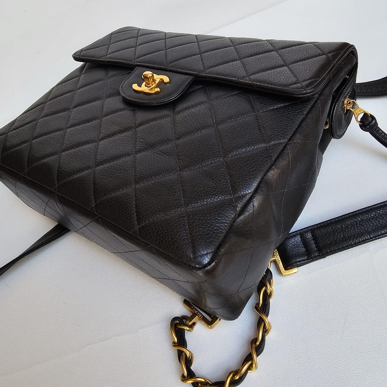 Rare Vintage Black Caviar Quilted Square Backpack 11