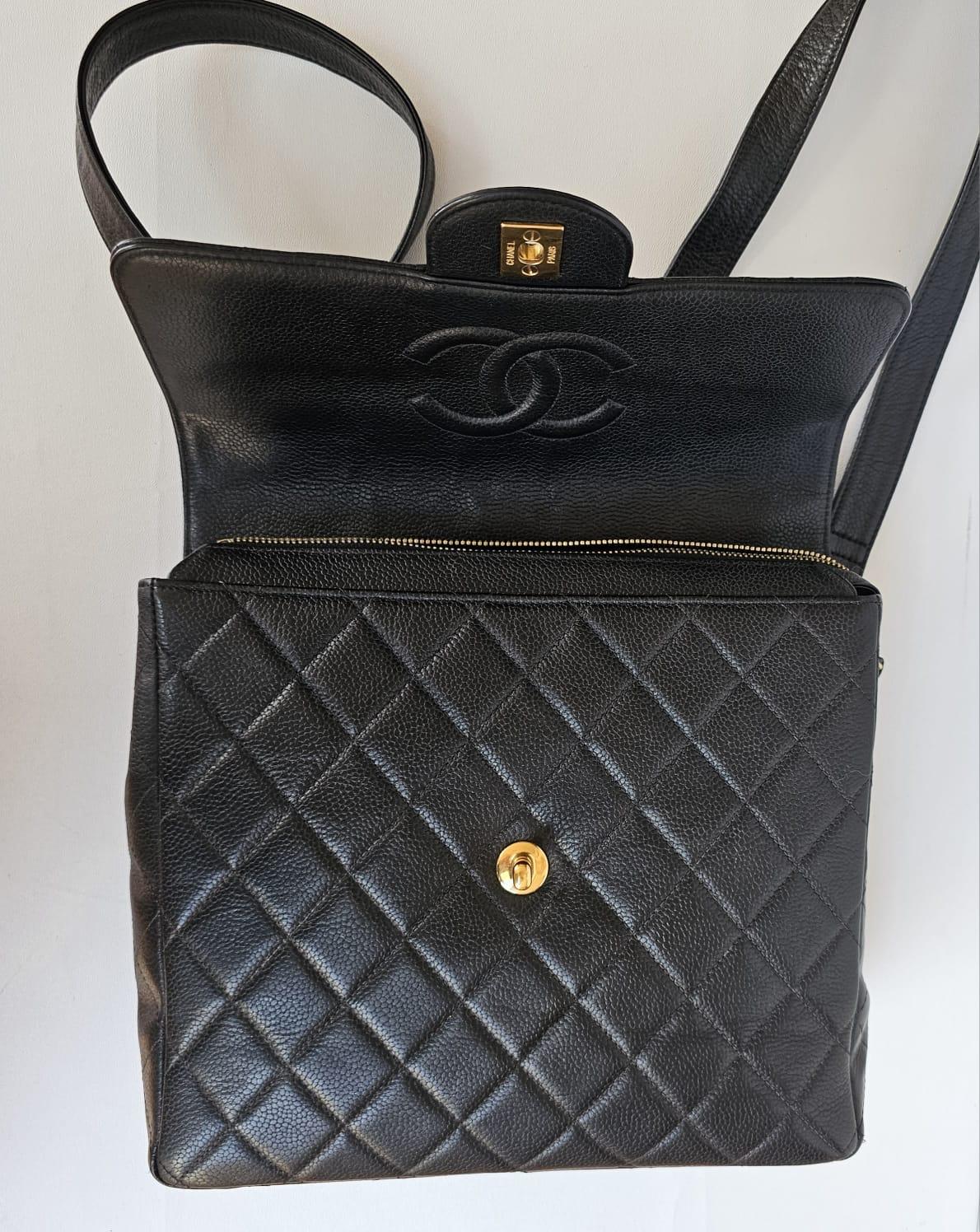 Women's Rare Vintage Black Caviar Quilted Square Backpack