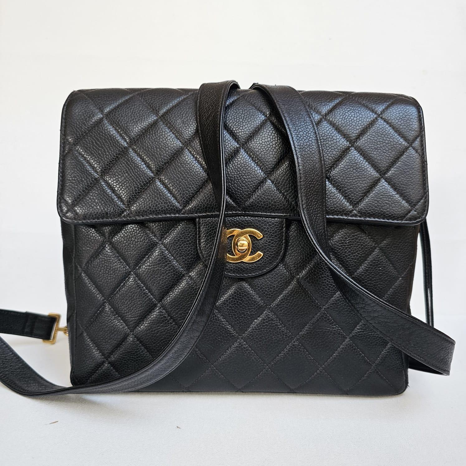 Rare Vintage Black Caviar Quilted Square Backpack 4