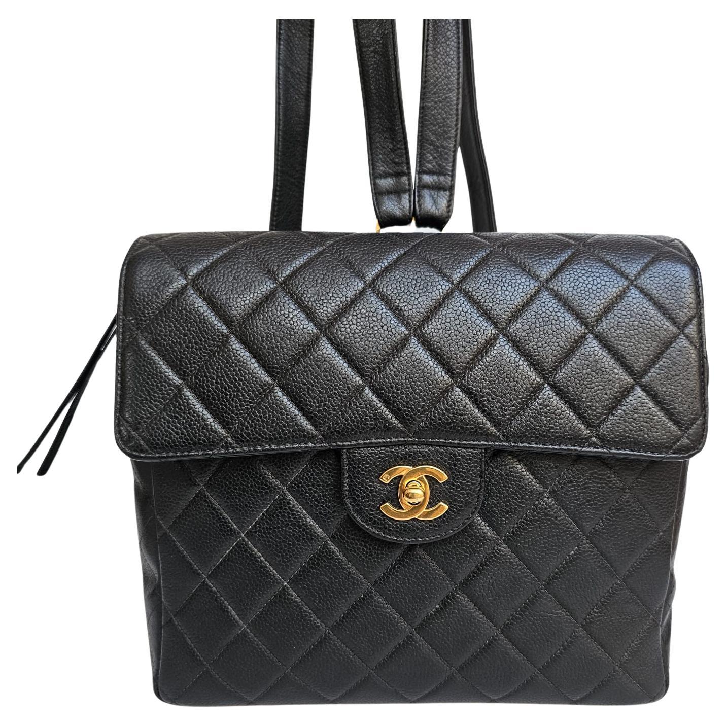 Rare Vintage Black Caviar Quilted Square Backpack