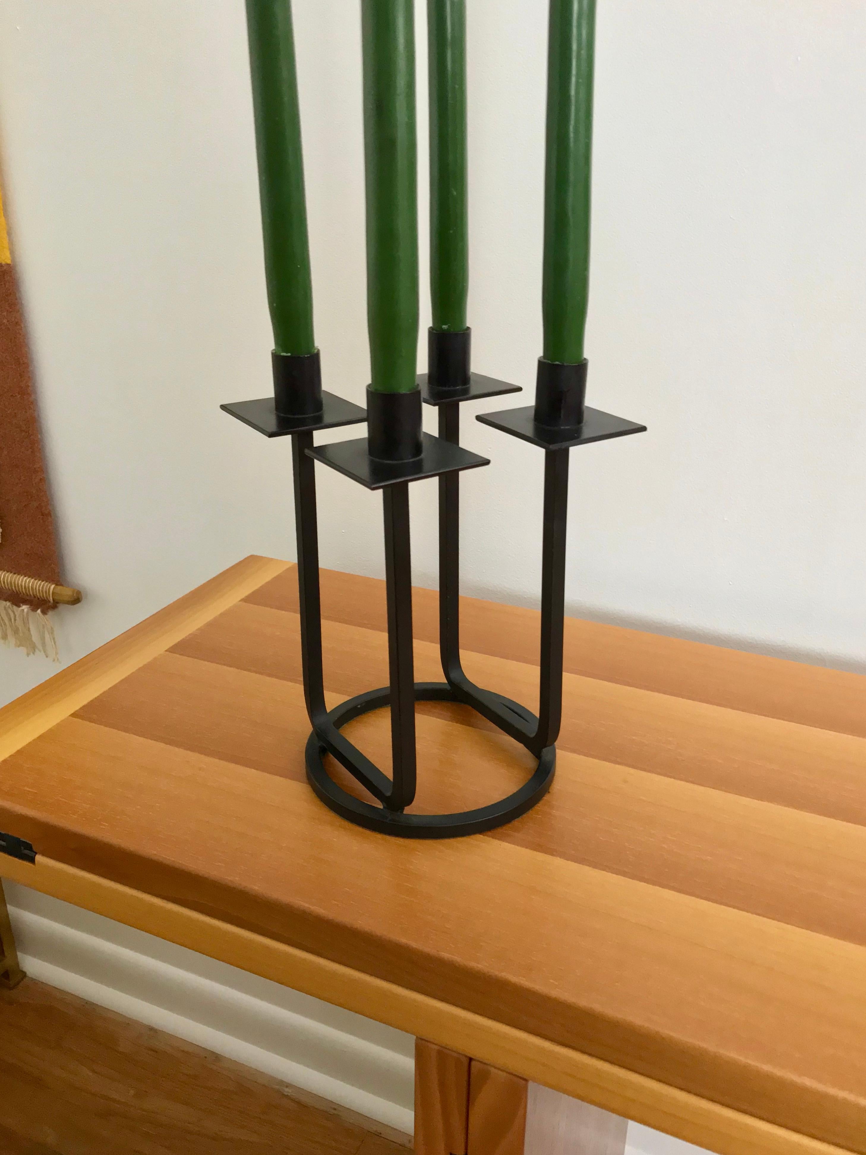 Rare Vintage Black Iron Midcentury Candlestick by Van Keppel Green For Sale 4