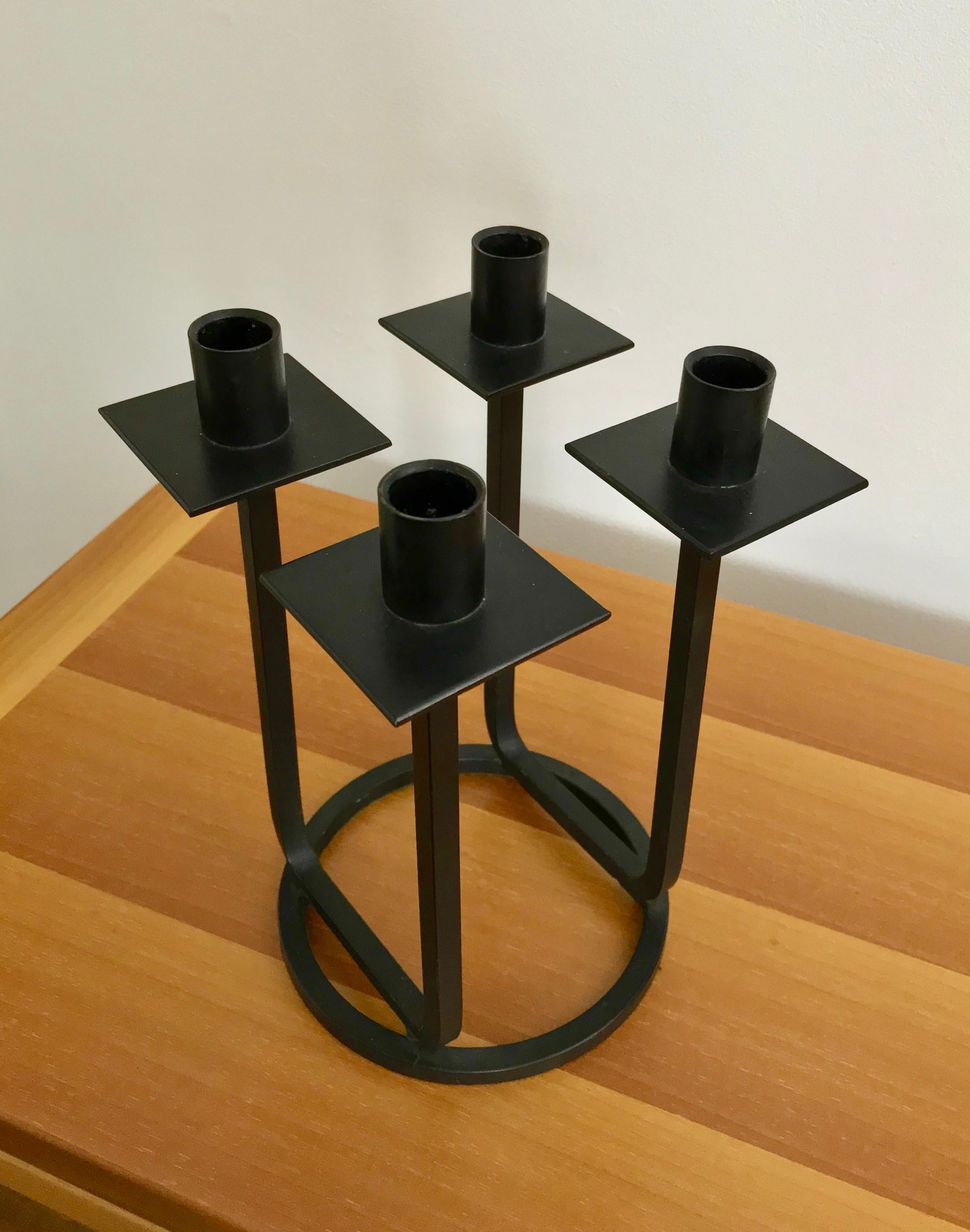 Rare Vintage Black Iron Midcentury Candlestick by Van Keppel Green In Good Condition For Sale In Doraville, GA