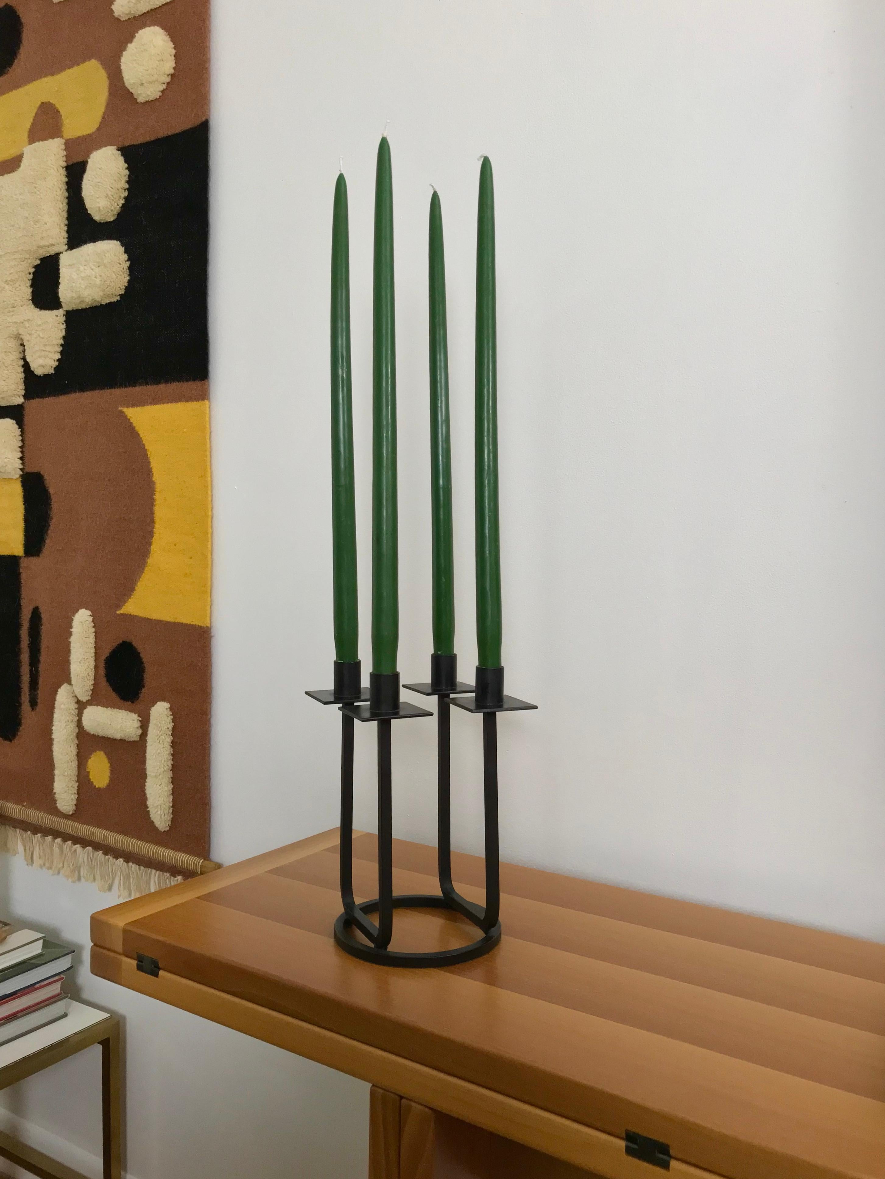 Rare Vintage Black Iron Midcentury Candlestick by Van Keppel Green For Sale 3