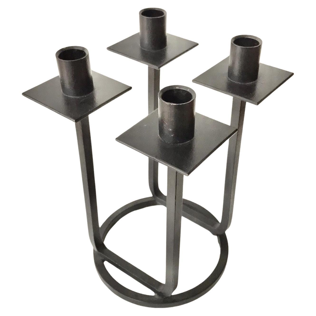 Rare Vintage Black Iron Midcentury Candlestick by Van Keppel Green For Sale