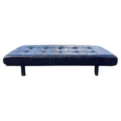 RARE Vintage Daybed en cuir noir Strässle International 70er Sofa