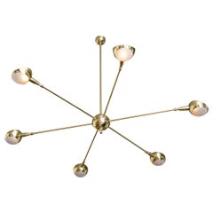 Rare Vintage Brass and Frosted Diffusers Six-Arm Chandelier