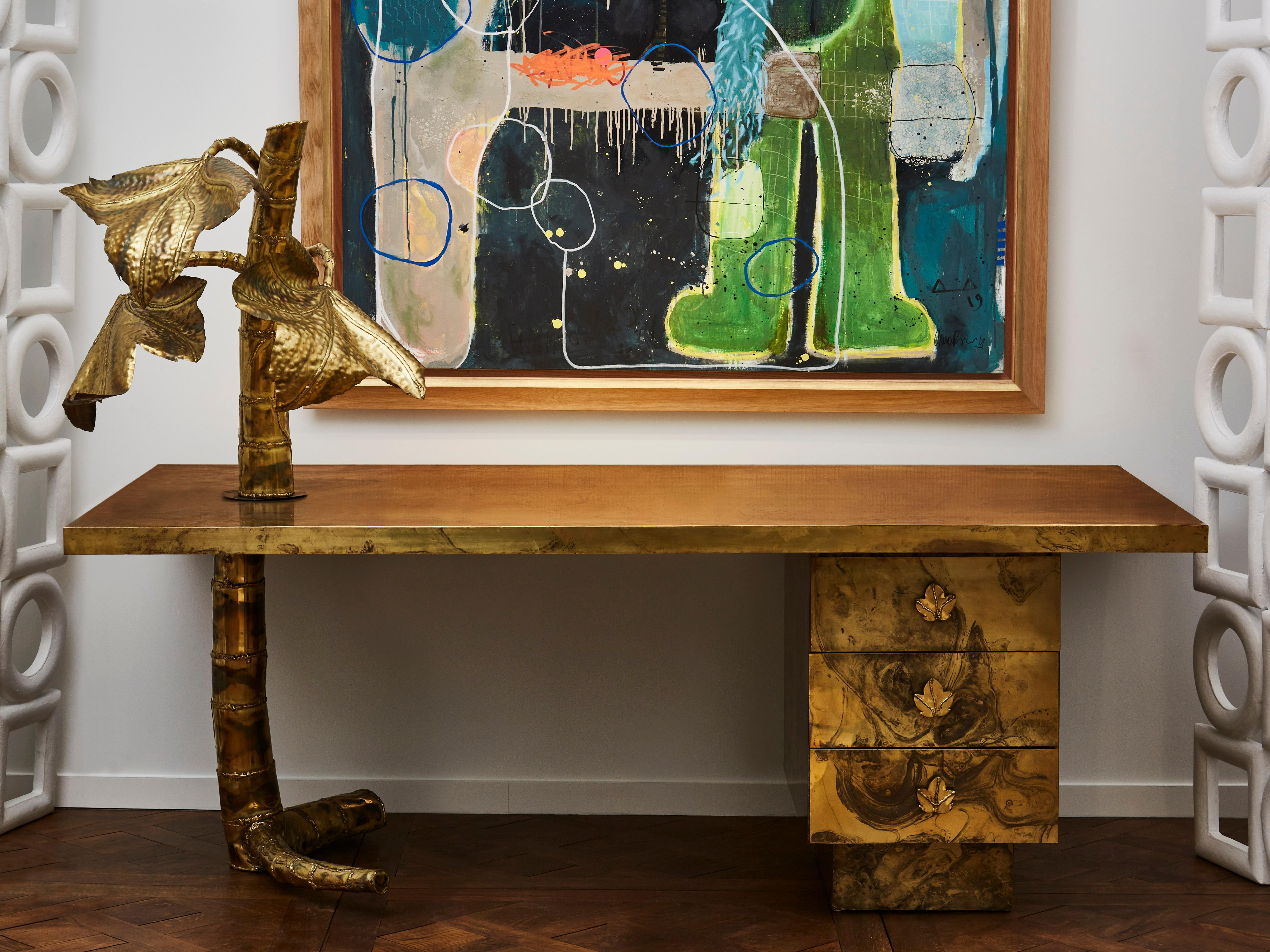 French Rare Vintage Brass Desk by Henri Fernandez, France, 1970