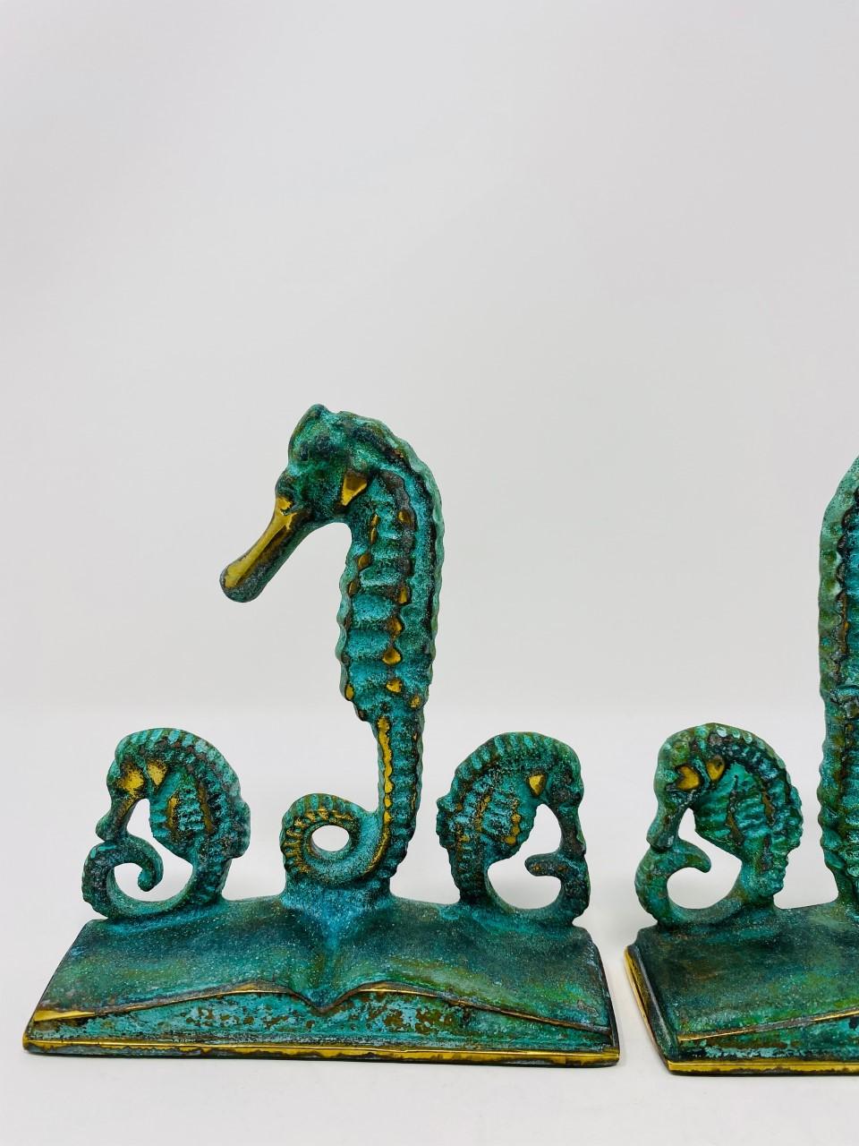 Rare Vintage Brass Seahorse Bookends by Virginia Metalcrafters 1
