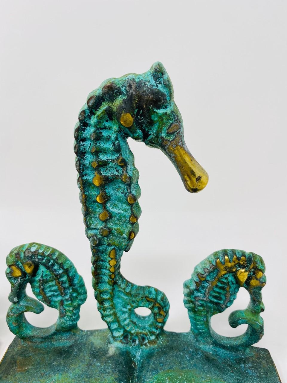 Rare Vintage Brass Seahorse Bookends by Virginia Metalcrafters 2