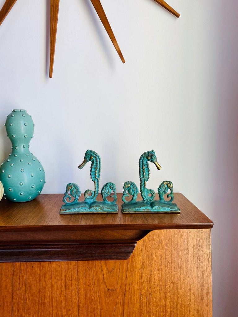 Rare Vintage Brass Seahorse Bookends by Virginia Metalcrafters at