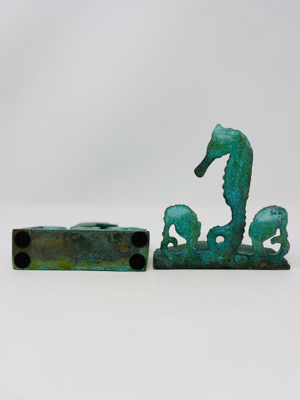 Cast Rare Vintage Brass Seahorse Bookends by Virginia Metalcrafters