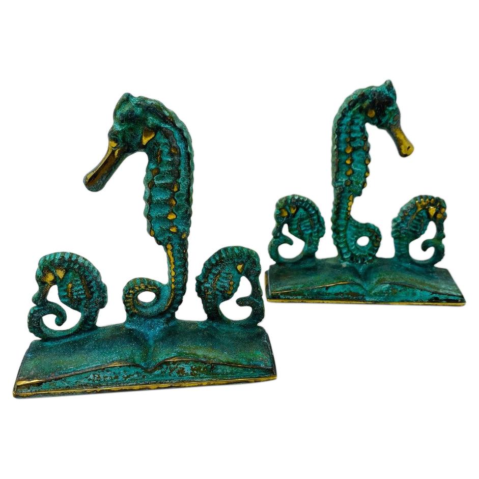 Rare Vintage Brass Seahorse Bookends by Virginia Metalcrafters