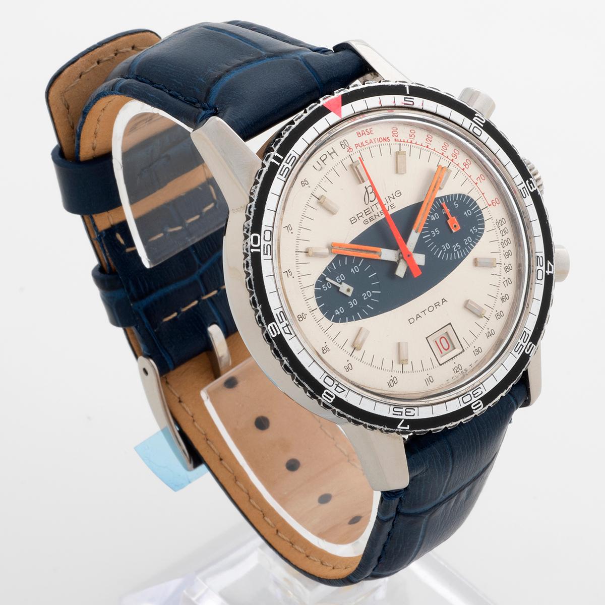 Our vintage Breitling Datora reference 2031 with manually wound movement is also known as the surfboard, as the distinctive dial features an oval resembling that shape. With a practical 38.5mm stainless steel case, this is an iconic 1960s