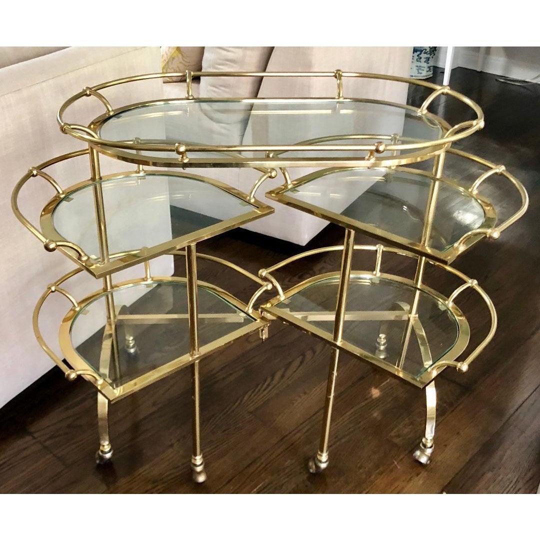 Rare Vintage Bronze & Glass Folding Cocktail Bar Cart, Maison Jansen In Good Condition In LOS ANGELES, CA
