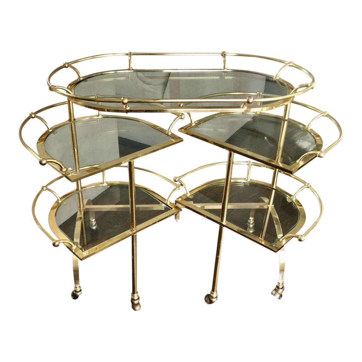 Rare Vintage Bronze & Glass Folding Cocktail Bar Cart, Maison Jansen