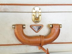 Rare vintage brown leather & ivory Pergamena suitcases by Prada