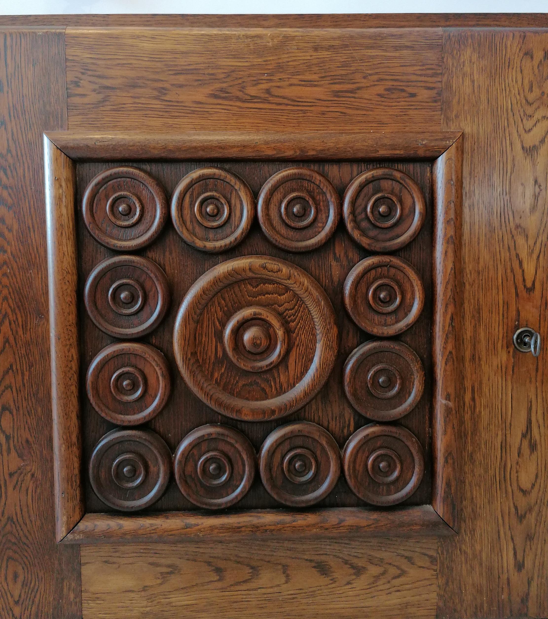 Rare Vintage Brutalist Art Deco Oak Sideboard by Charles Dudouyt, France C1930s 4