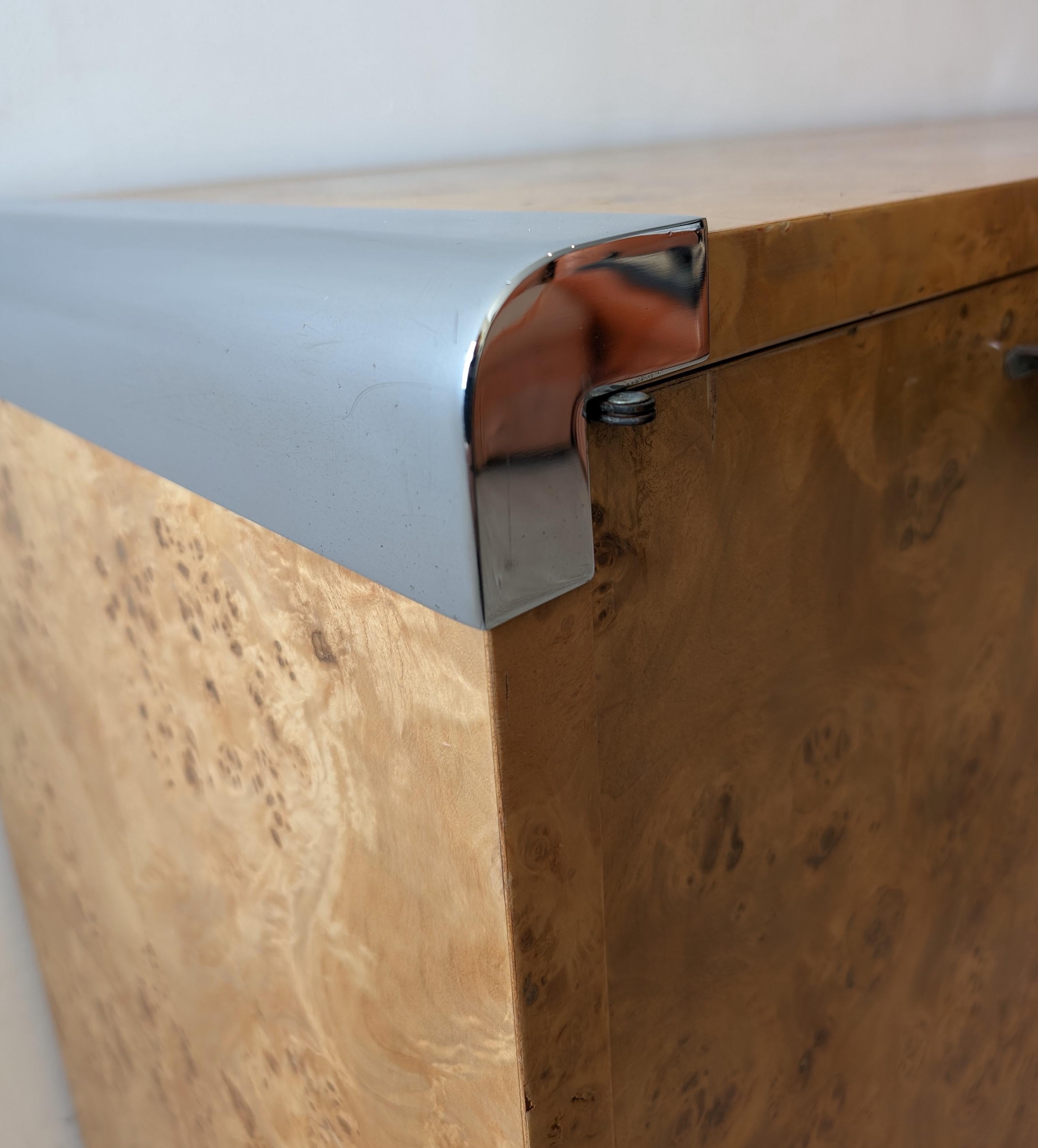 Seltenes altes Wurzelholz  Sideboard aus Stahl und Stahl von Leon Rosen für Pace, 1980er Jahre 10