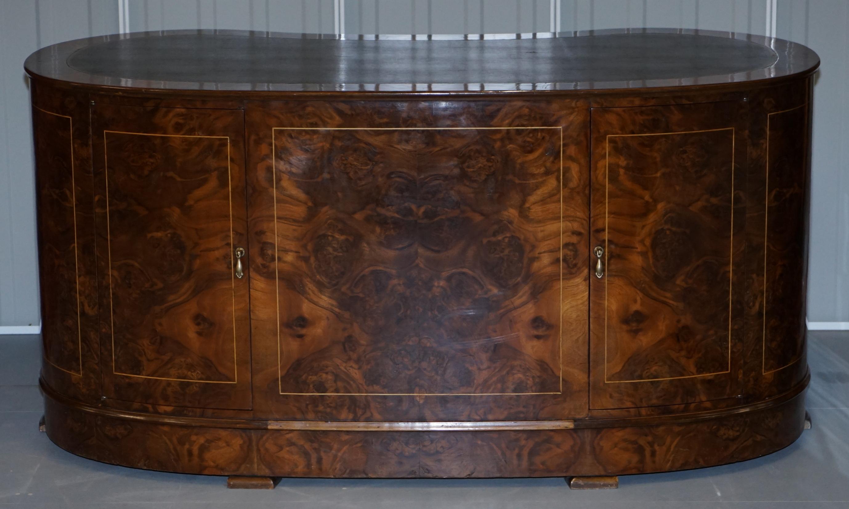 Rare Vintage Burr & Burl Walnut Kidney Desk with Cupboards Bookcases to the Back 8