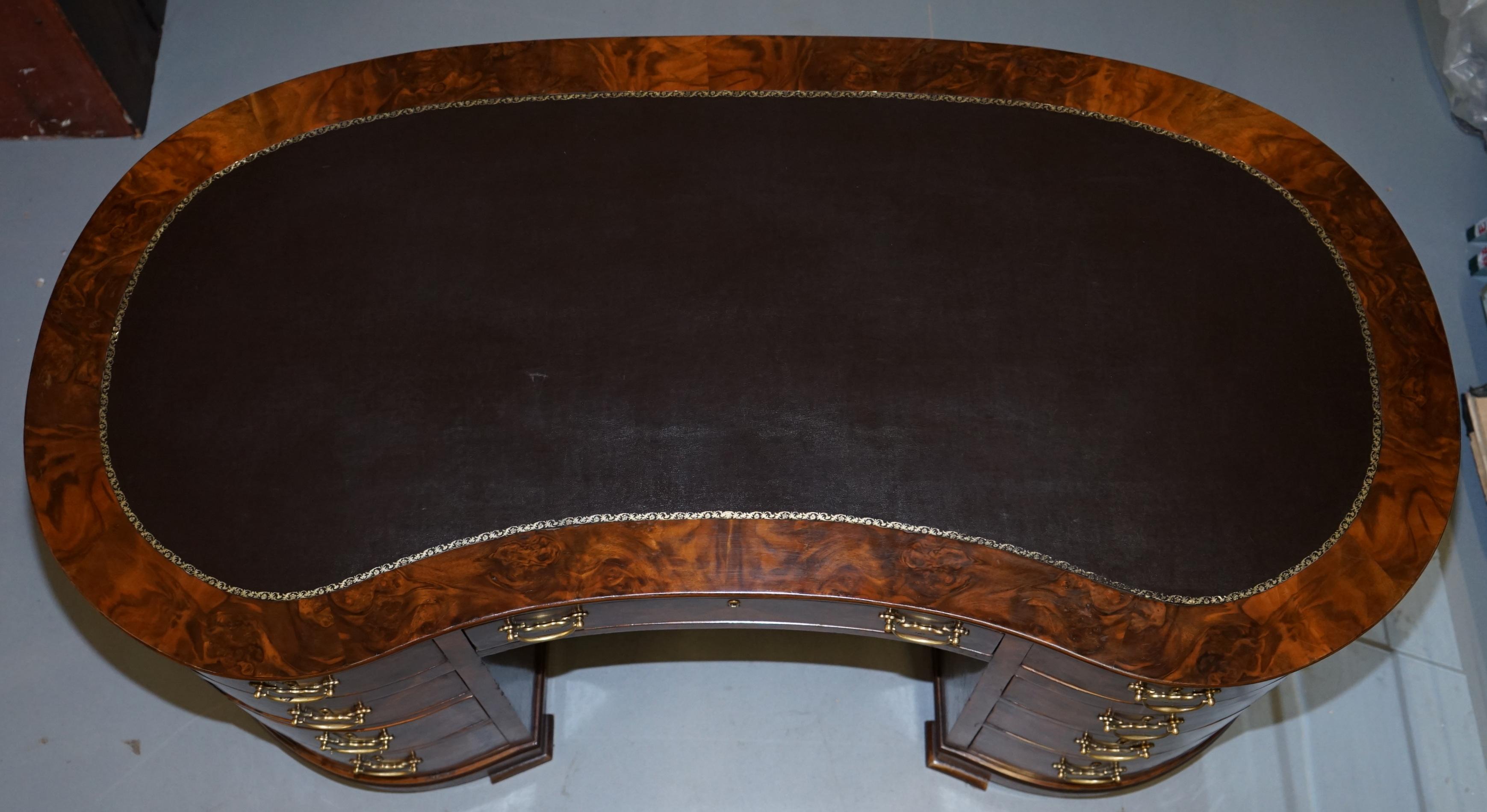 Hand-Crafted Rare Vintage Burr & Burl Walnut Kidney Desk with Cupboards Bookcases to the Back