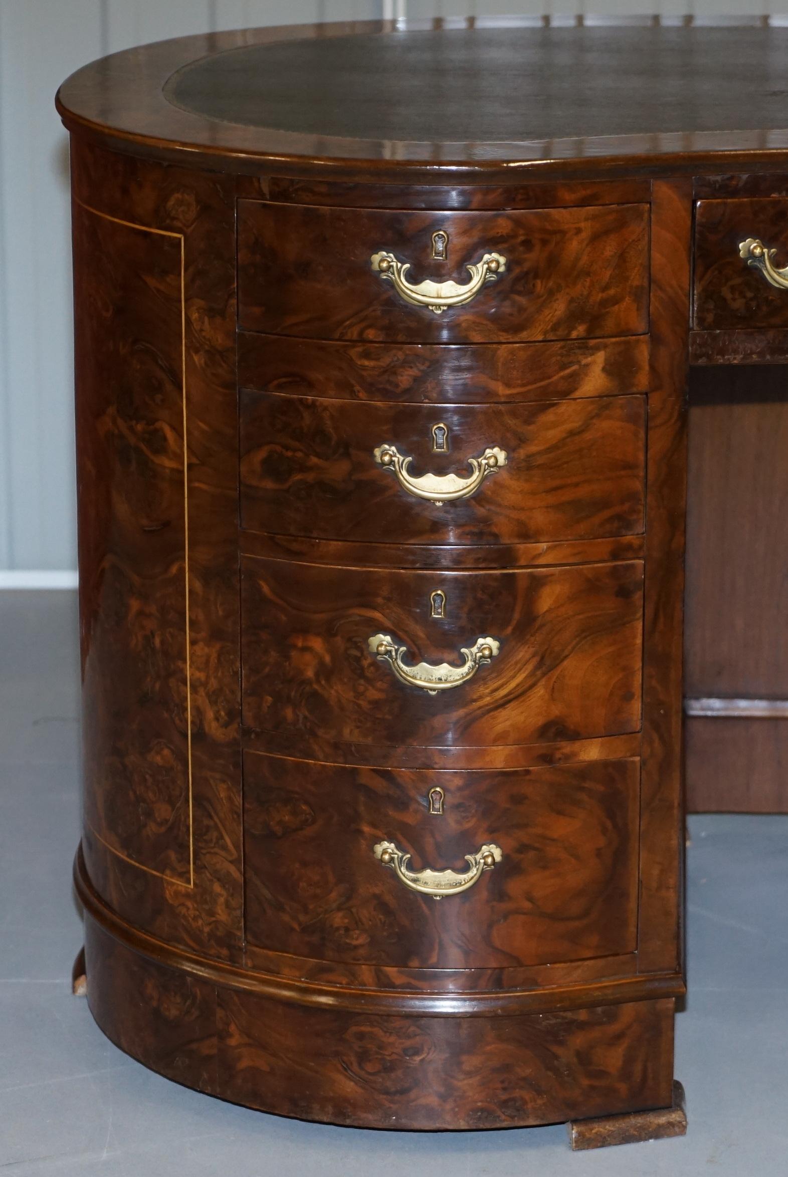 Rare Vintage Burr & Burl Walnut Kidney Desk with Cupboards Bookcases to the Back 2