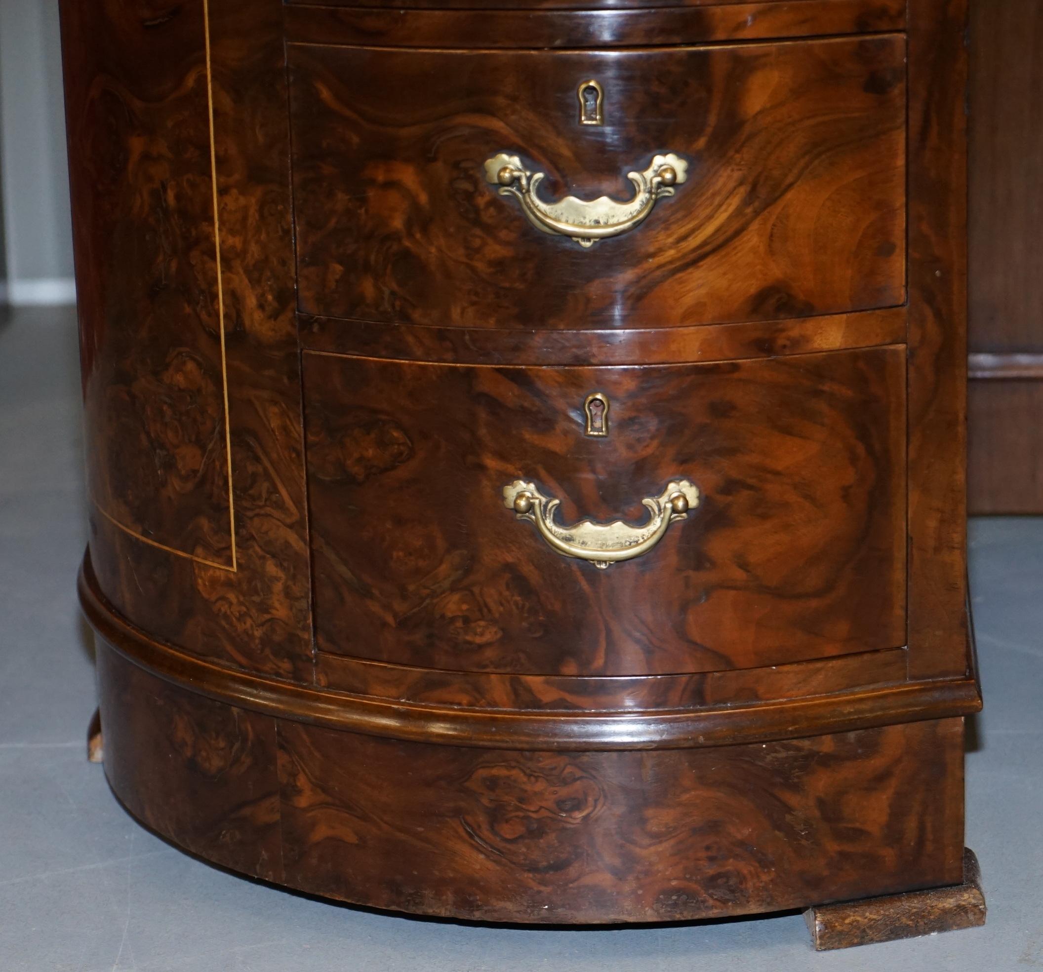 Rare Vintage Burr & Burl Walnut Kidney Desk with Cupboards Bookcases to the Back 3