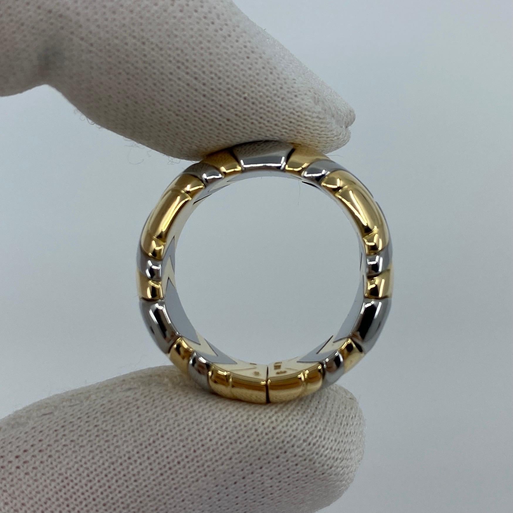Rare Vintage Bvlgari Alveare 18k Yellow Gold & Steel Parentesi Wide Band Ring For Sale 7