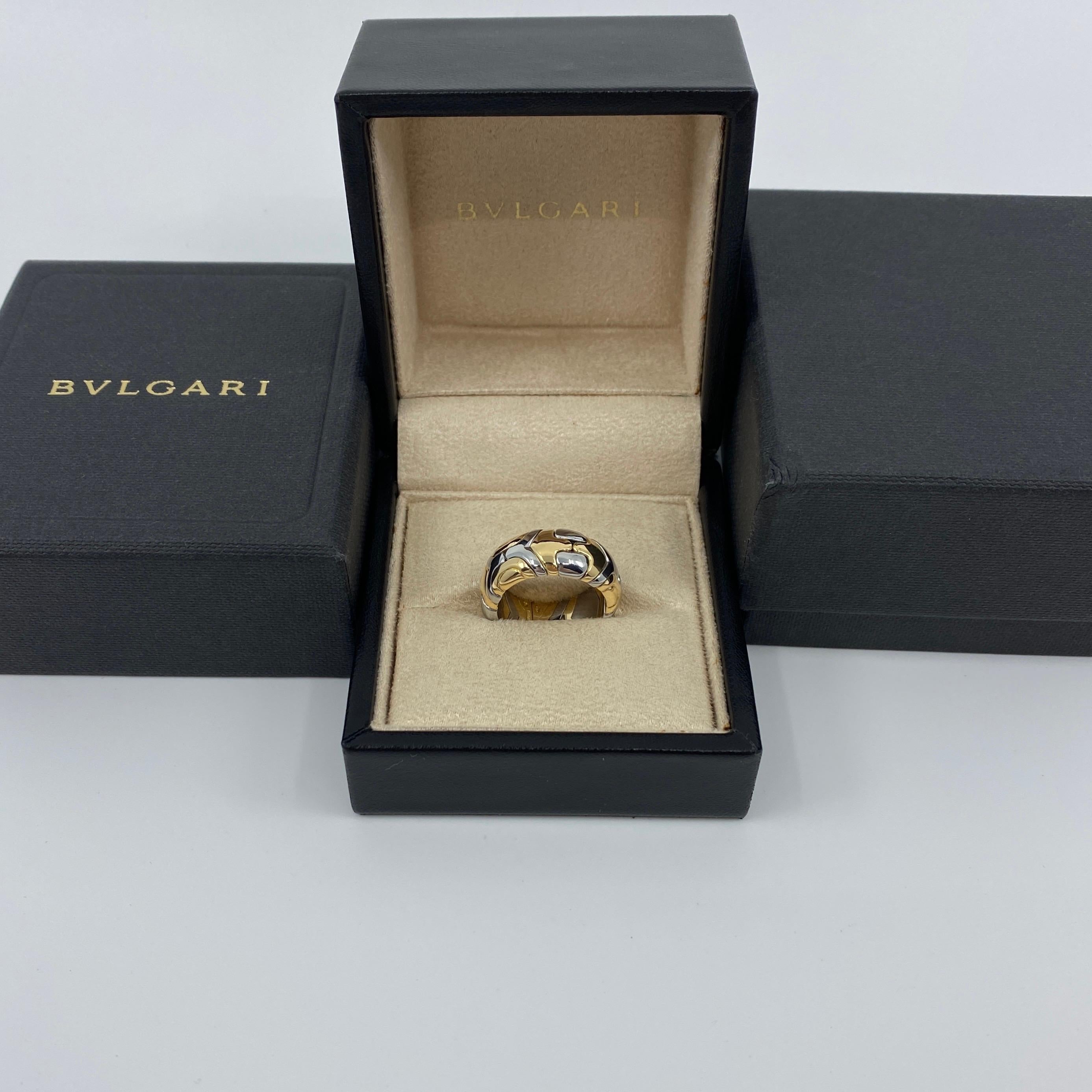 Rare Vintage Bvlgari Alveare 18k Yellow Gold & Steel Parentesi Wide Band Ring For Sale 8