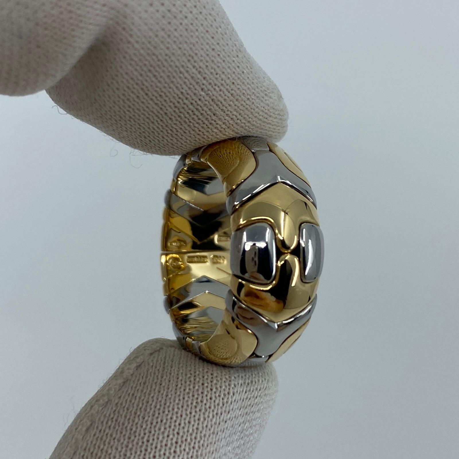 Rare Vintage Bvlgari Alveare 18k Yellow Gold & Steel Parentesi Wide Band Ring For Sale 9