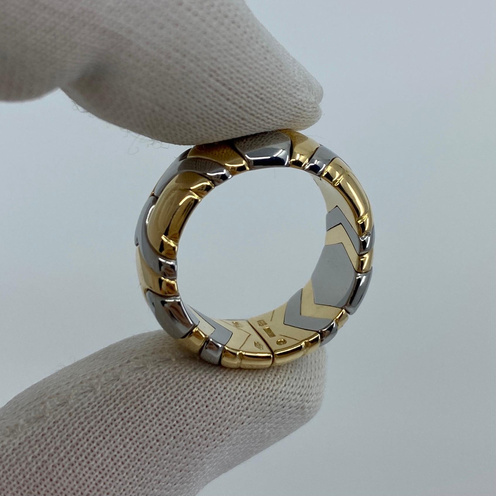 Rare Vintage Bvlgari Alveare 18k Yellow Gold & Steel Parentesi Wide Band Ring For Sale 10