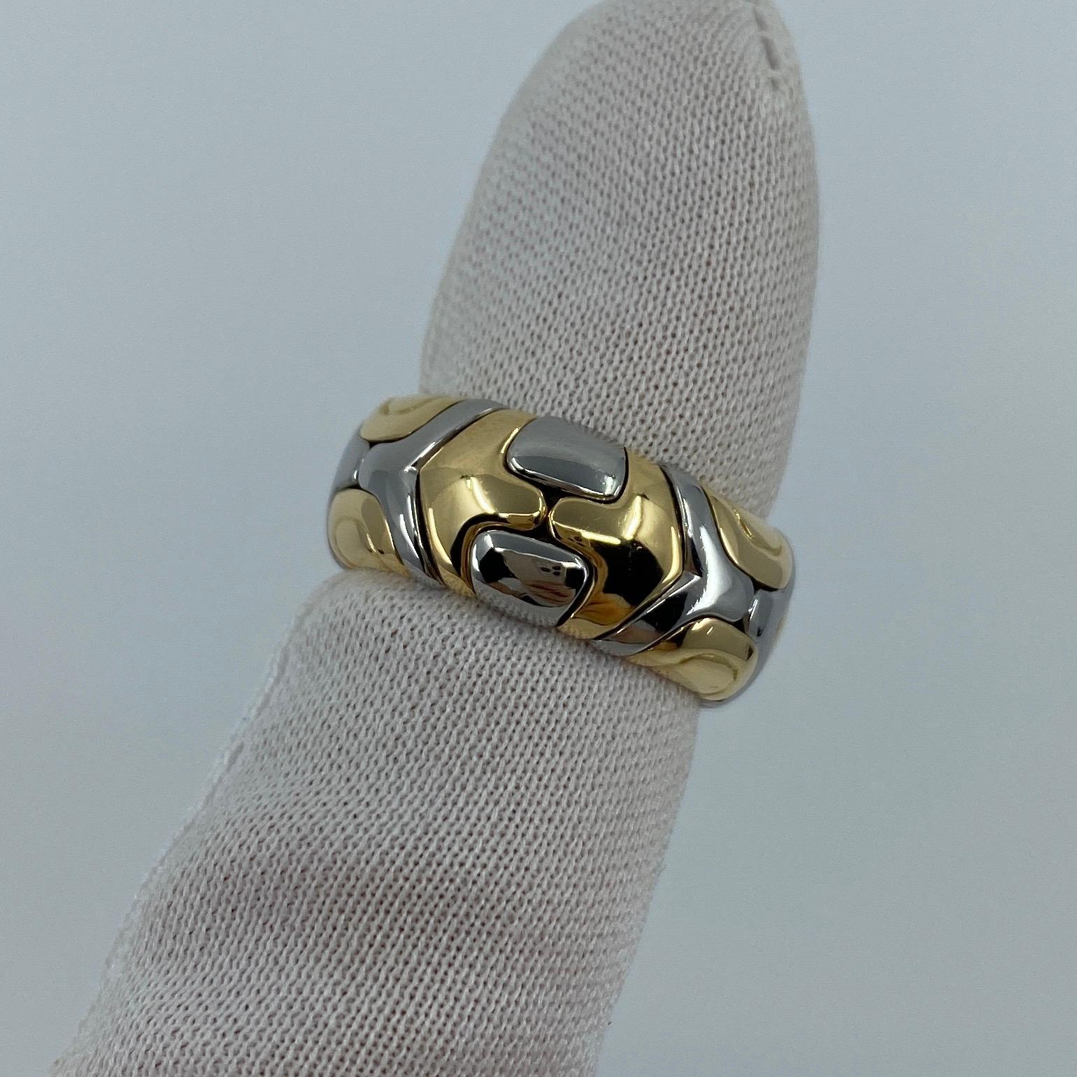 Rare Vintage Bvlgari Alveare 18k Yellow Gold & Steel Parentesi Wide Band Ring For Sale 11