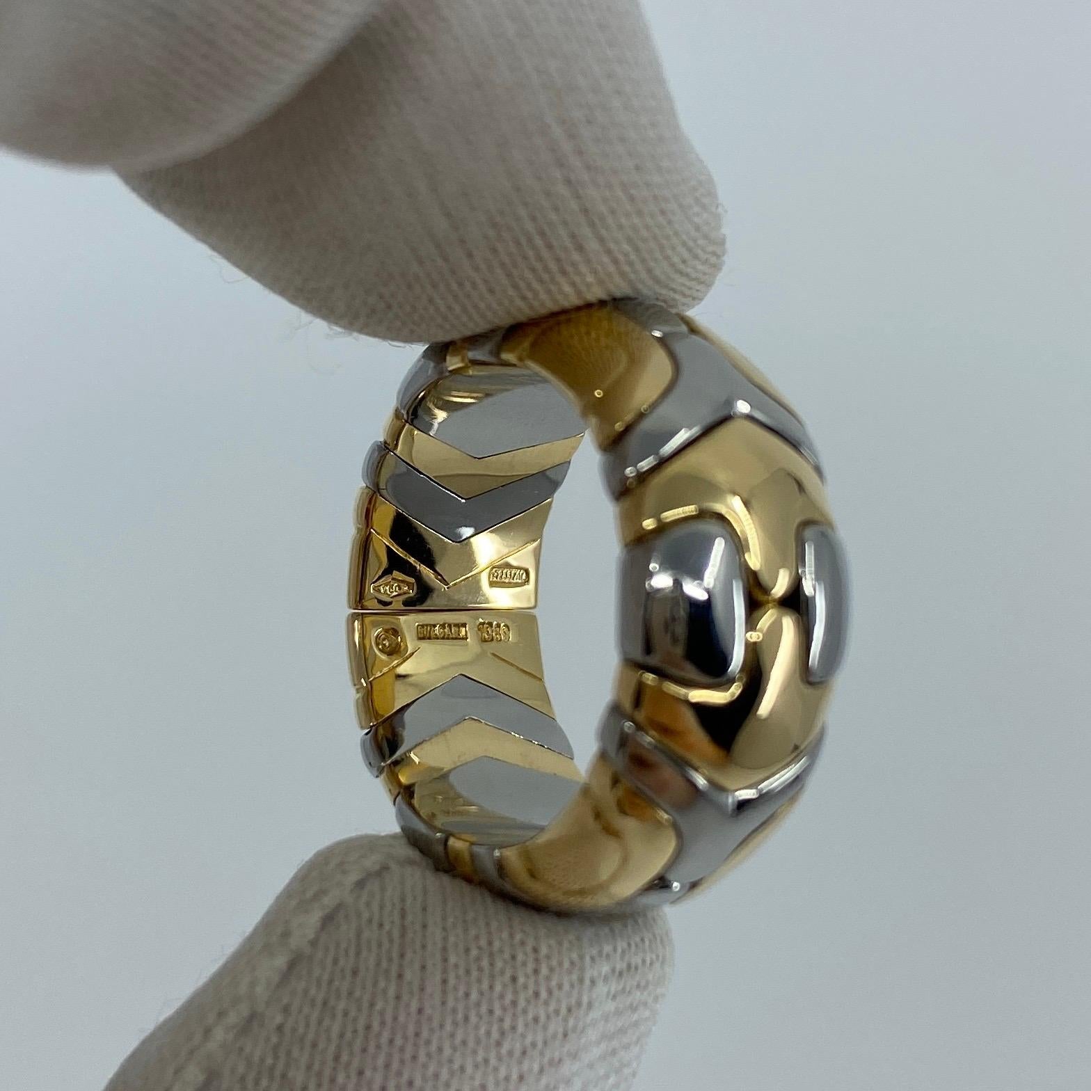 Rare Vintage Bvlgari Alveare 18k Yellow Gold & Steel Parentesi Wide Band Ring For Sale 1