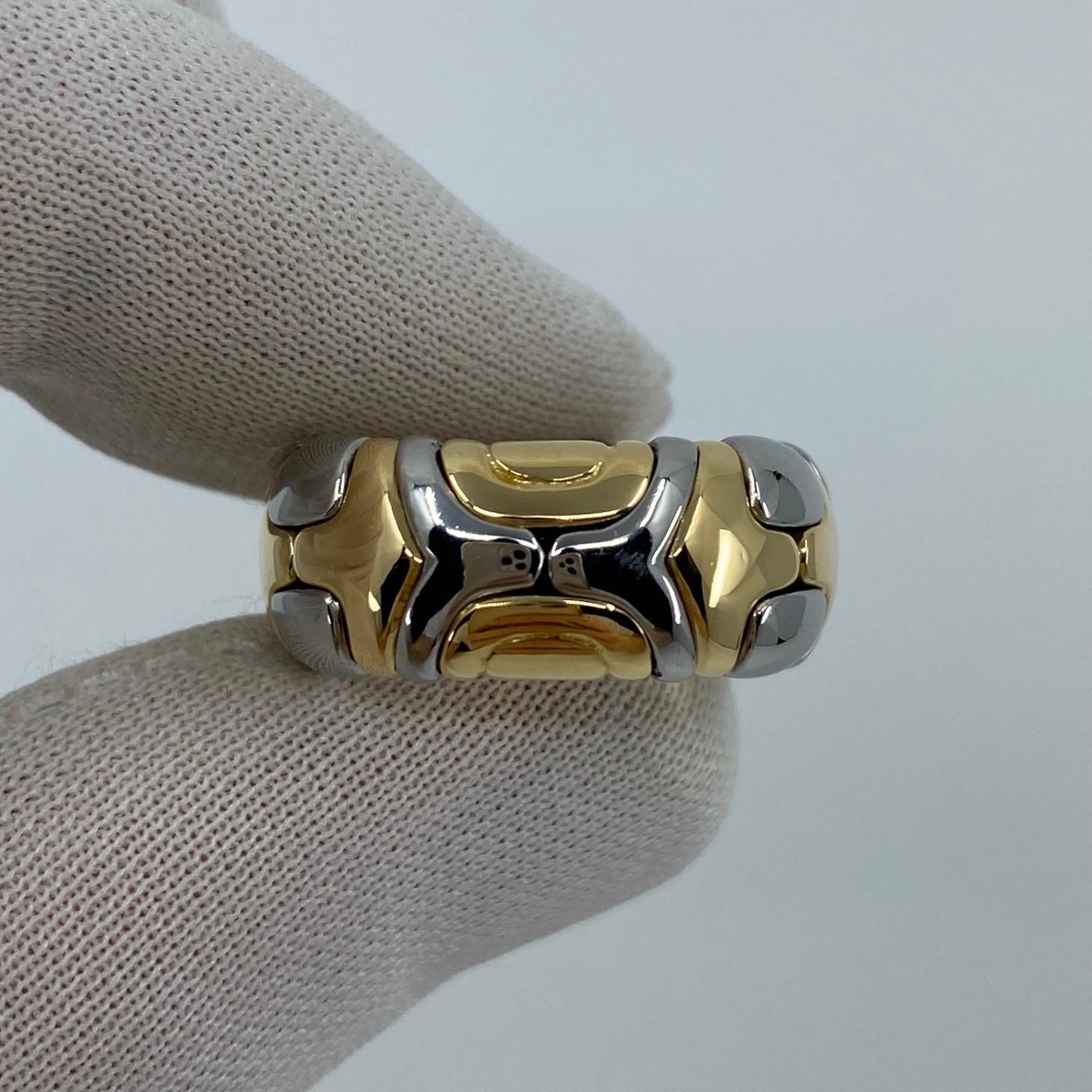 Rare Vintage Bvlgari Alveare 18k Yellow Gold & Steel Parentesi Wide Band Ring For Sale 2