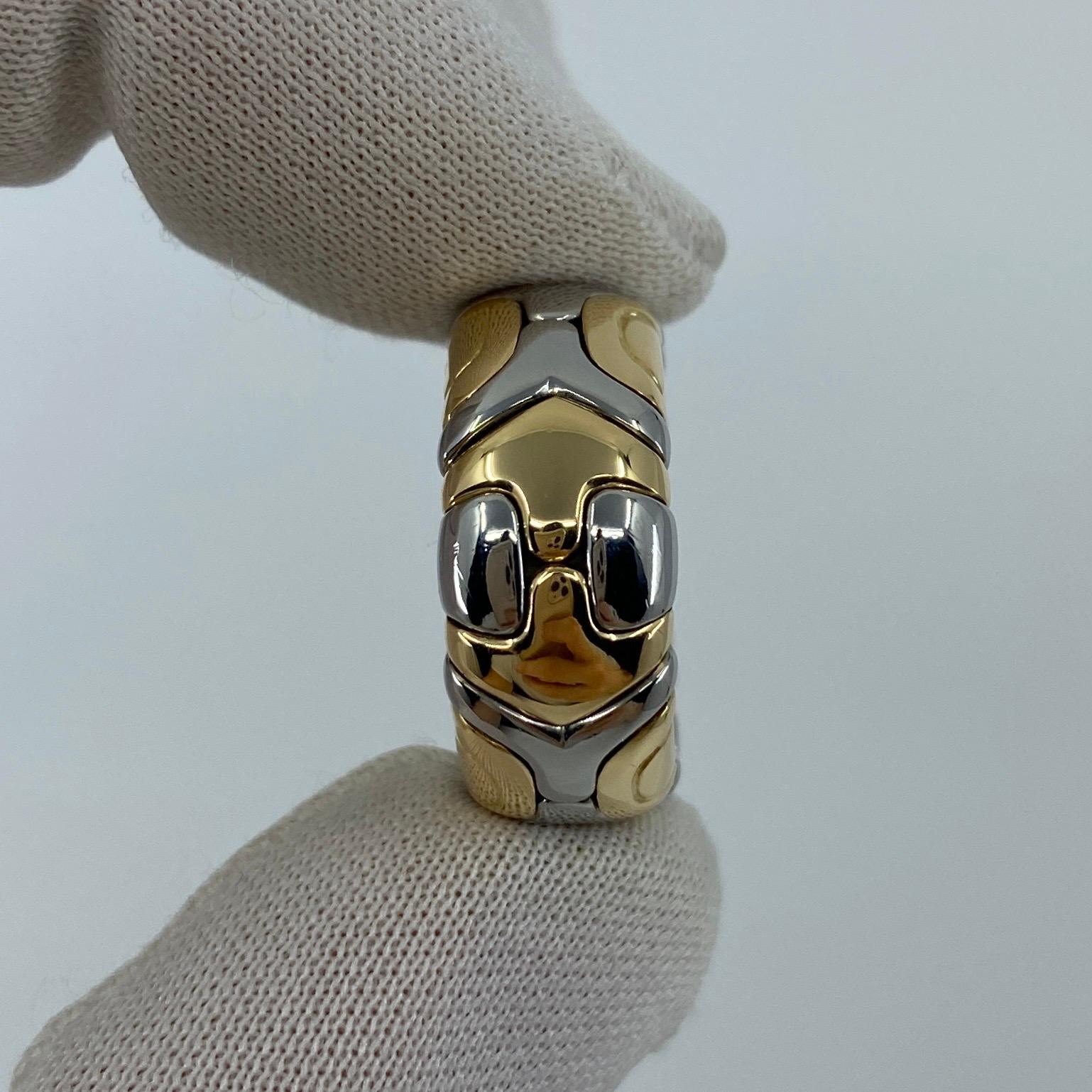 Rare Vintage Bvlgari Alveare 18k Yellow Gold & Steel Parentesi Wide Band Ring For Sale 5