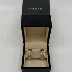 Rare Vintage Bvlgari Alveare Parentesi 18k Yellow Gold Steel Clip Hoop Earrings
