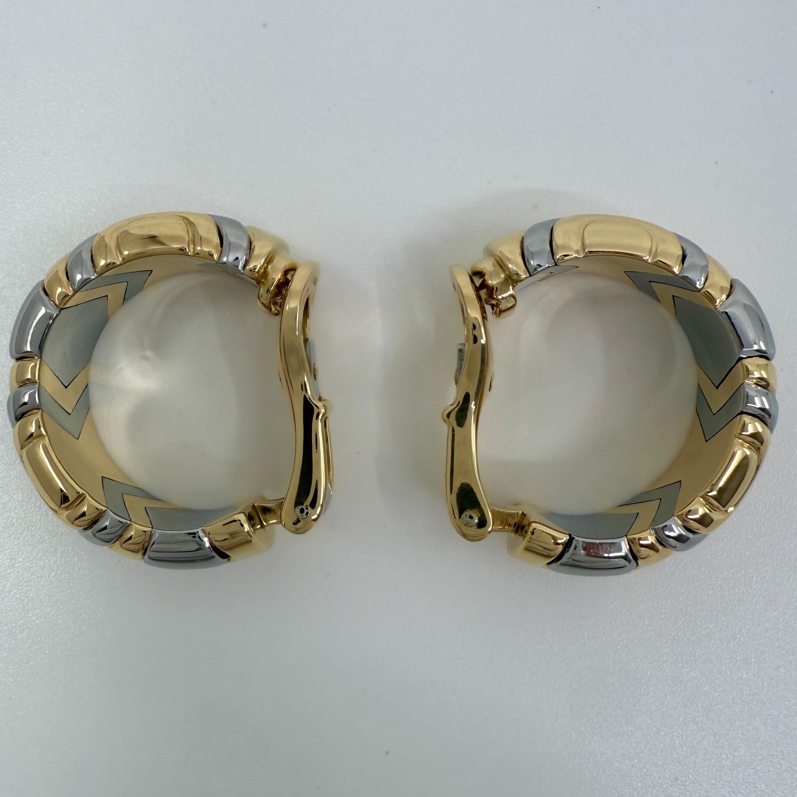 Women's Rare Vintage Bvlgari Alveare Parentesi 18k Yellow Gold Steel Clip Hoop Earrings For Sale