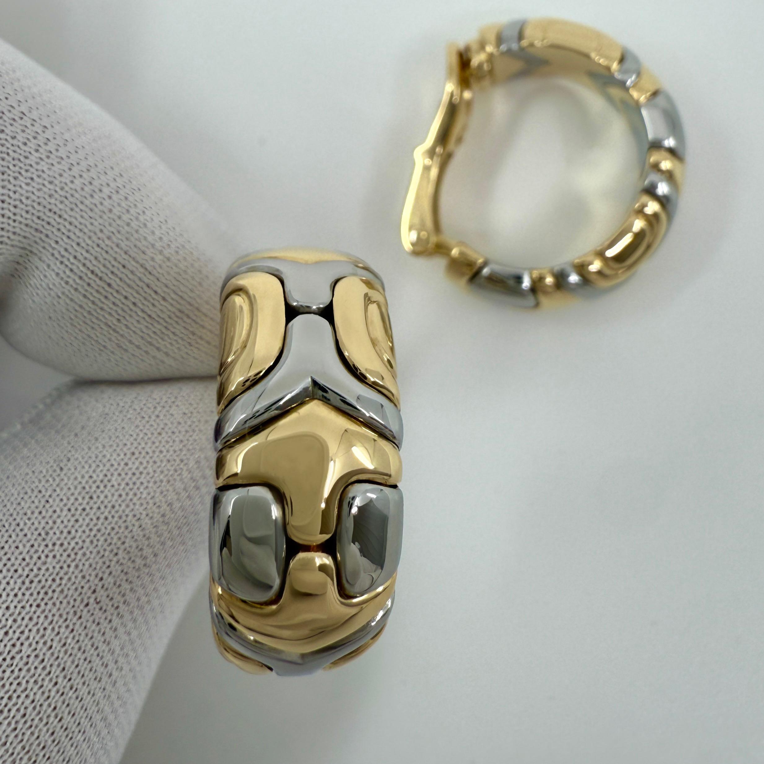 Rare Vintage Bvlgari Alveare Parentesi 18k Yellow Gold Steel Clip Hoop Earrings For Sale 1