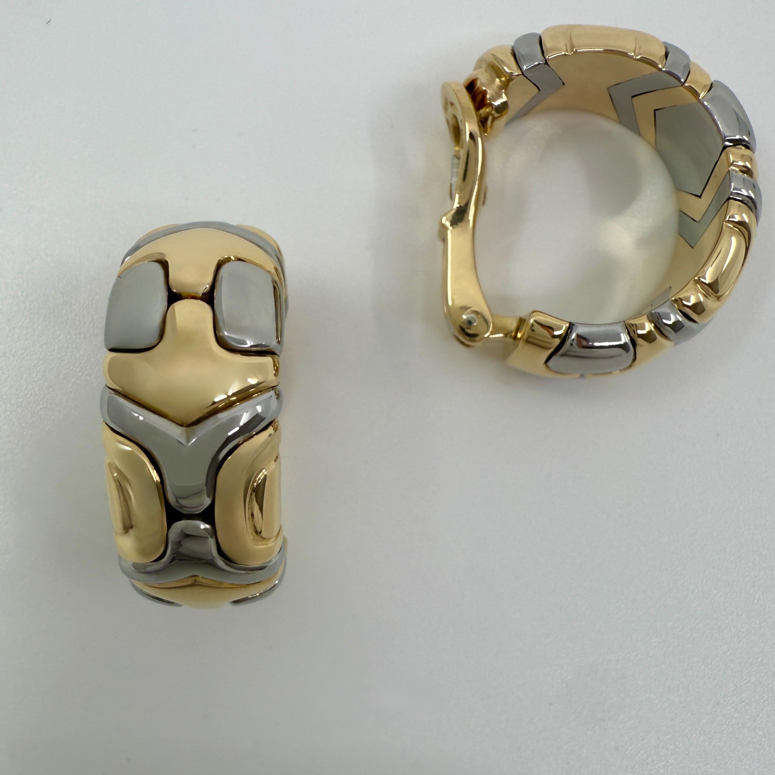 Rare Vintage Bvlgari Alveare Parentesi 18k Yellow Gold Steel Clip Hoop Earrings For Sale 2