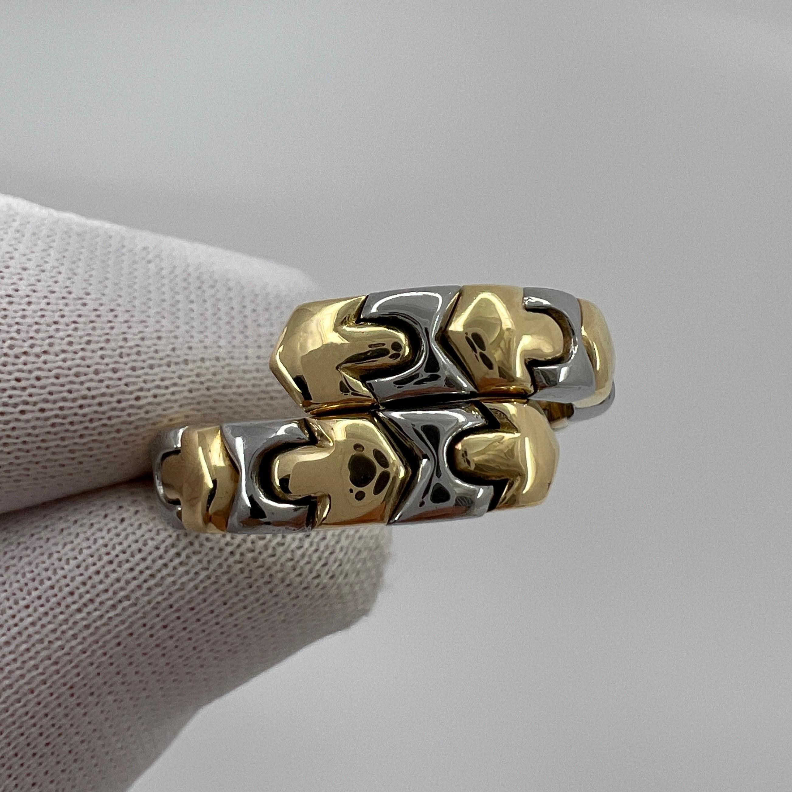 Rare Vintage Bvlgari Alveare Parentesi 18k Yellow & White Gold Spring Snake Ring For Sale 4