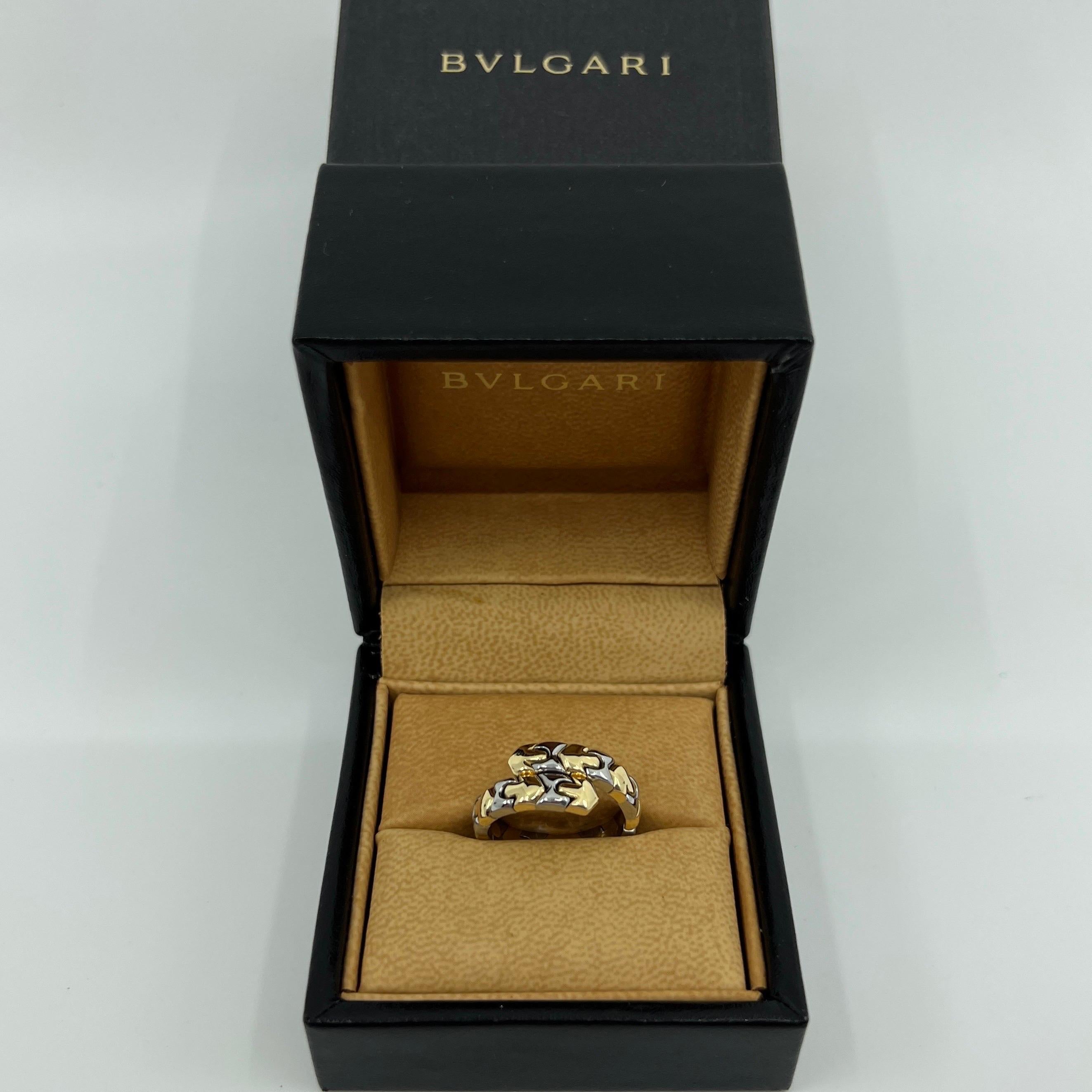 Women's or Men's Rare Vintage Bvlgari Alveare Parentesi 18k Yellow & White Gold Spring Snake Ring For Sale