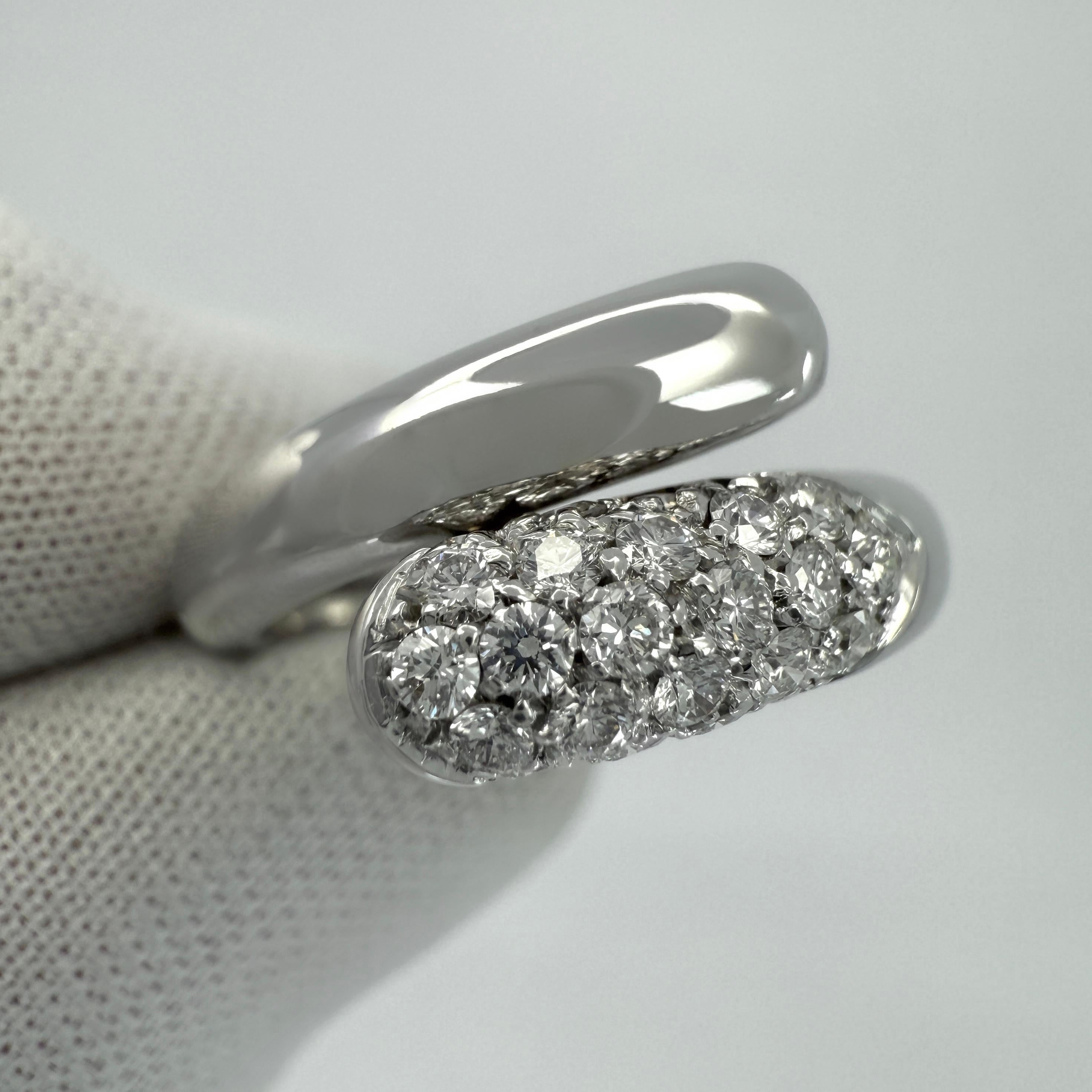 Oval Cut Rare Vintage Bvlgari Astrea Pavé Diamond 18k White Gold Bypass Ring For Sale
