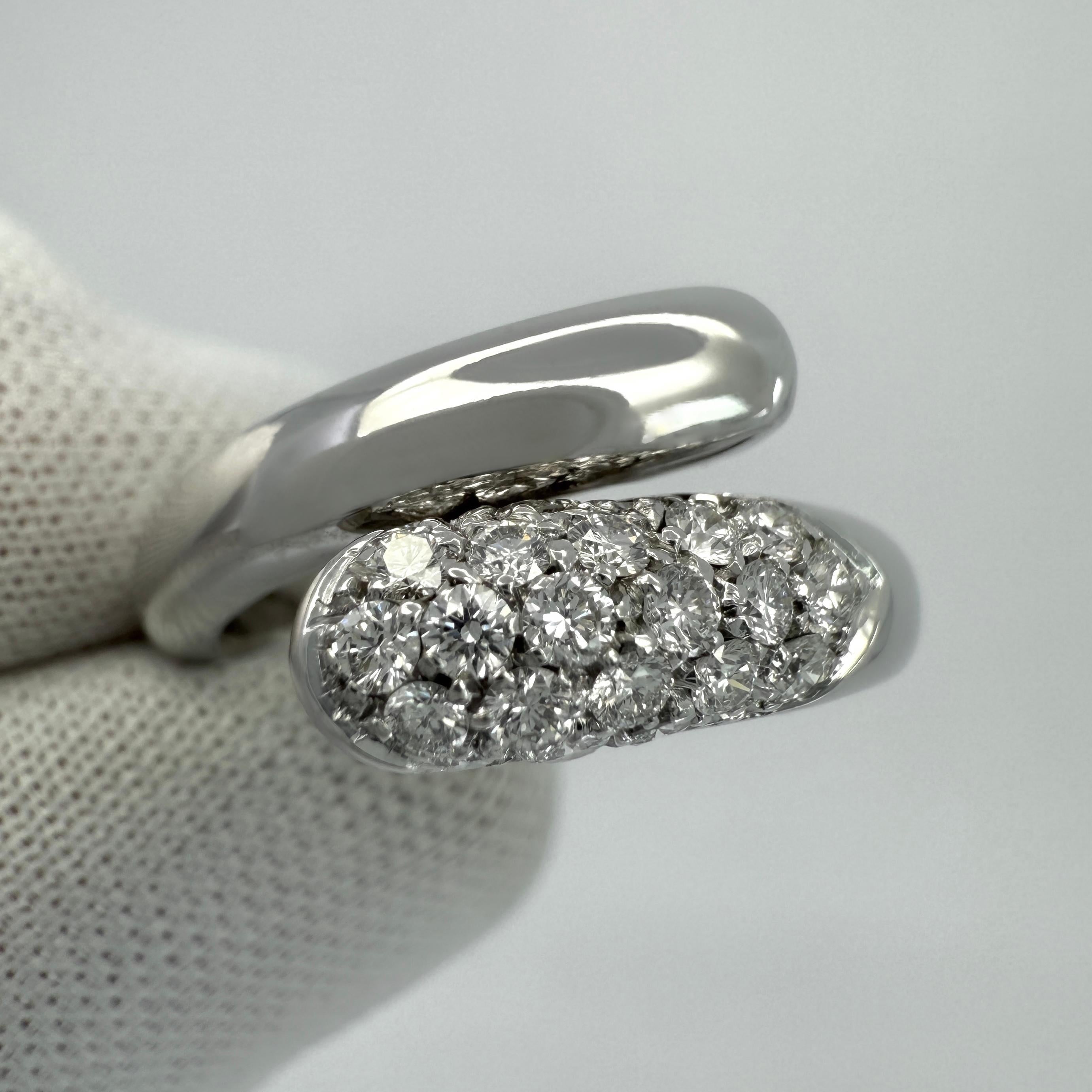 Rare Vintage Bvlgari Astrea Pavé Diamond 18k White Gold Bypass Ring For Sale 1