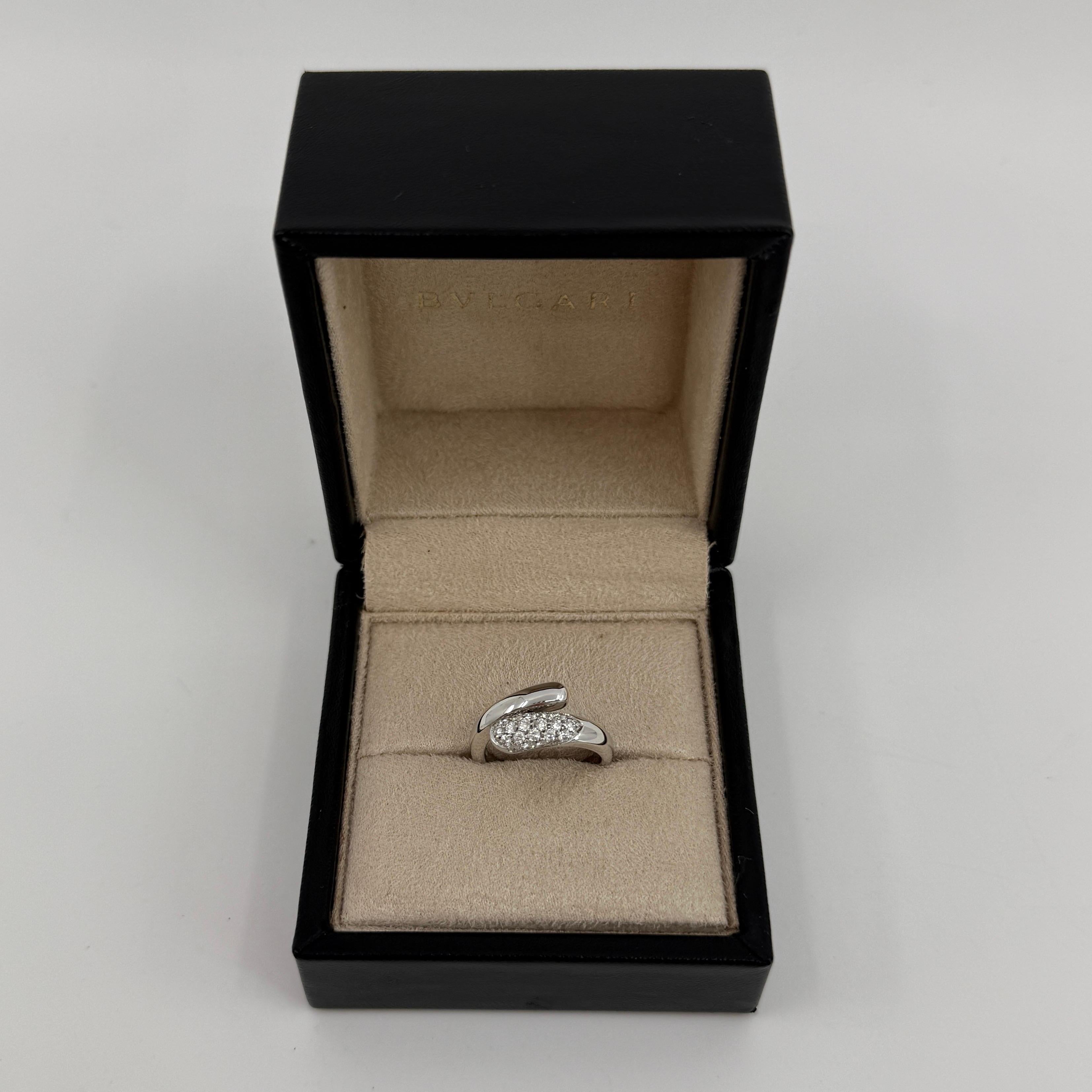Rare Vintage Bvlgari Astrea Pavé Diamond 18k White Gold Bypass Ring For Sale 4