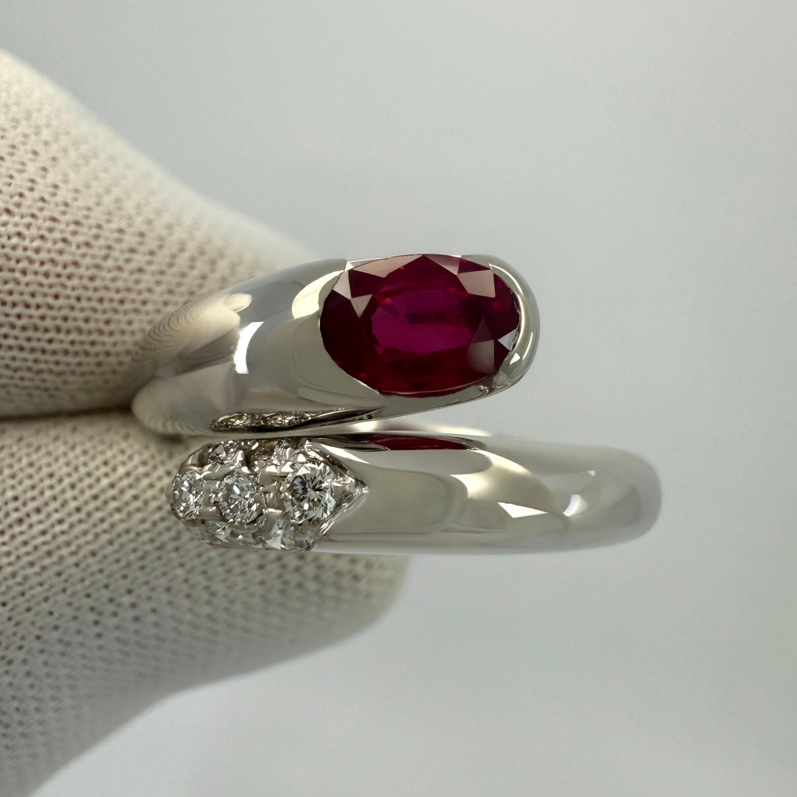 Women's or Men's RARE Vintage Bvlgari Astrea Vivid Red Ruby & Diamond 18k White Gold Bypass Ring For Sale
