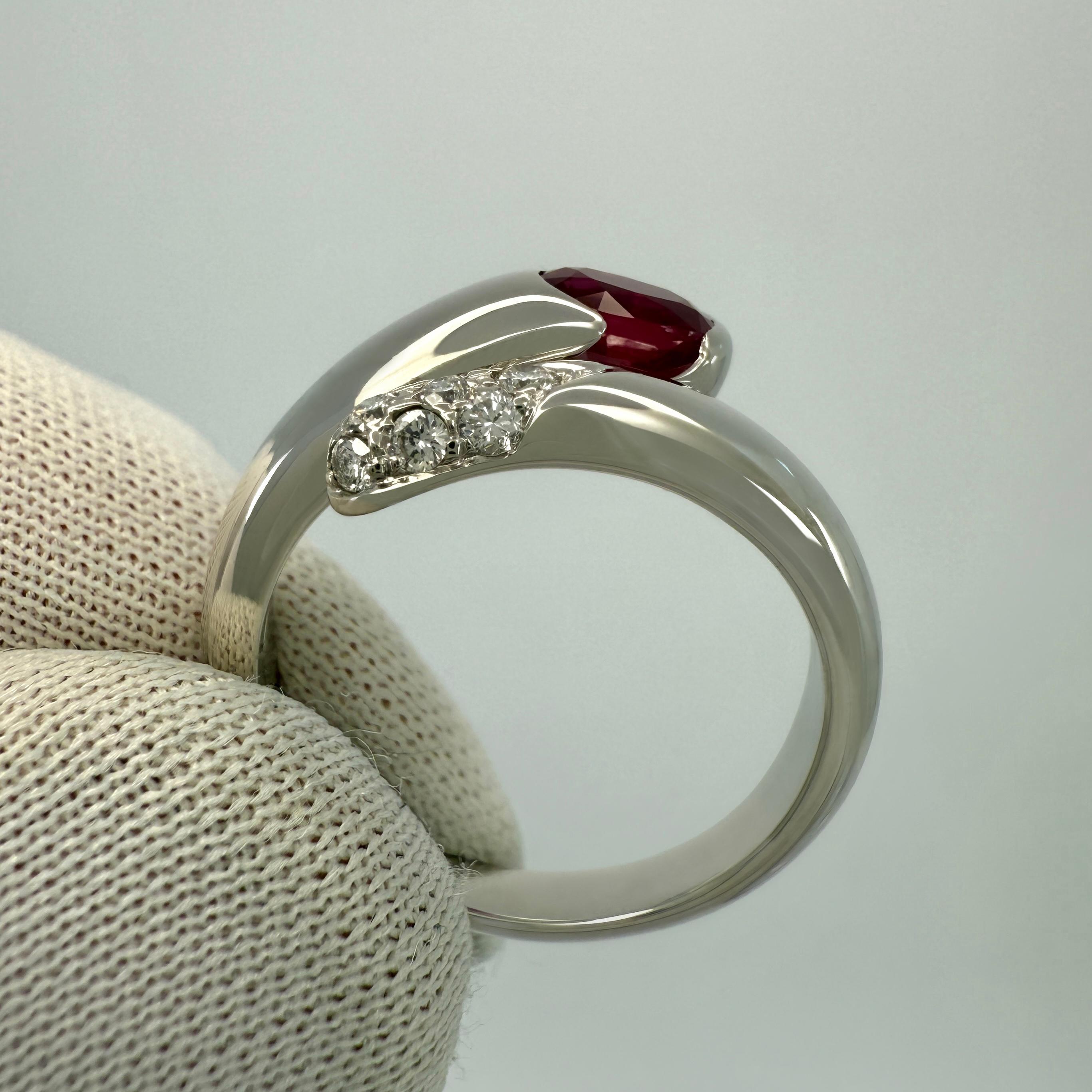 RARE Vintage Bvlgari Astrea Vivid Red Ruby & Diamond 18k White Gold Bypass Ring For Sale 1