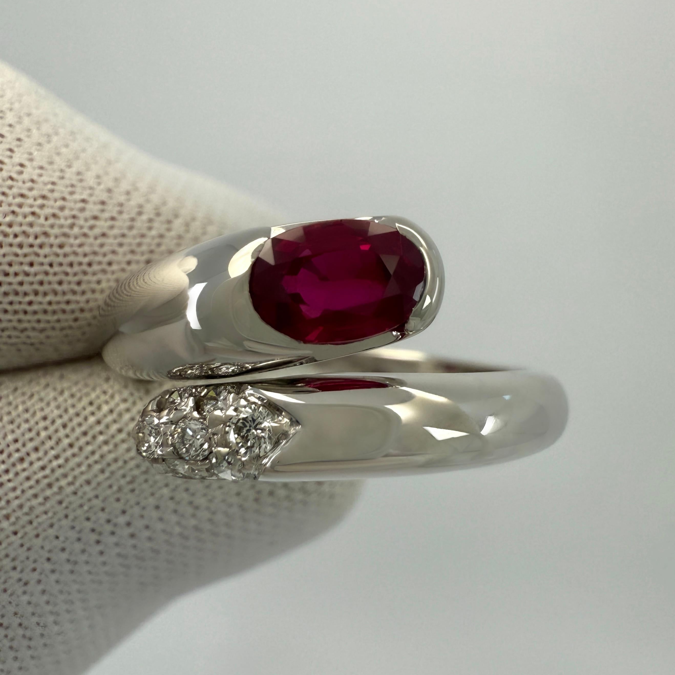 RARE Vintage Bvlgari Astrea Vivid Red Ruby & Diamond 18k White Gold Bypass Ring For Sale 3