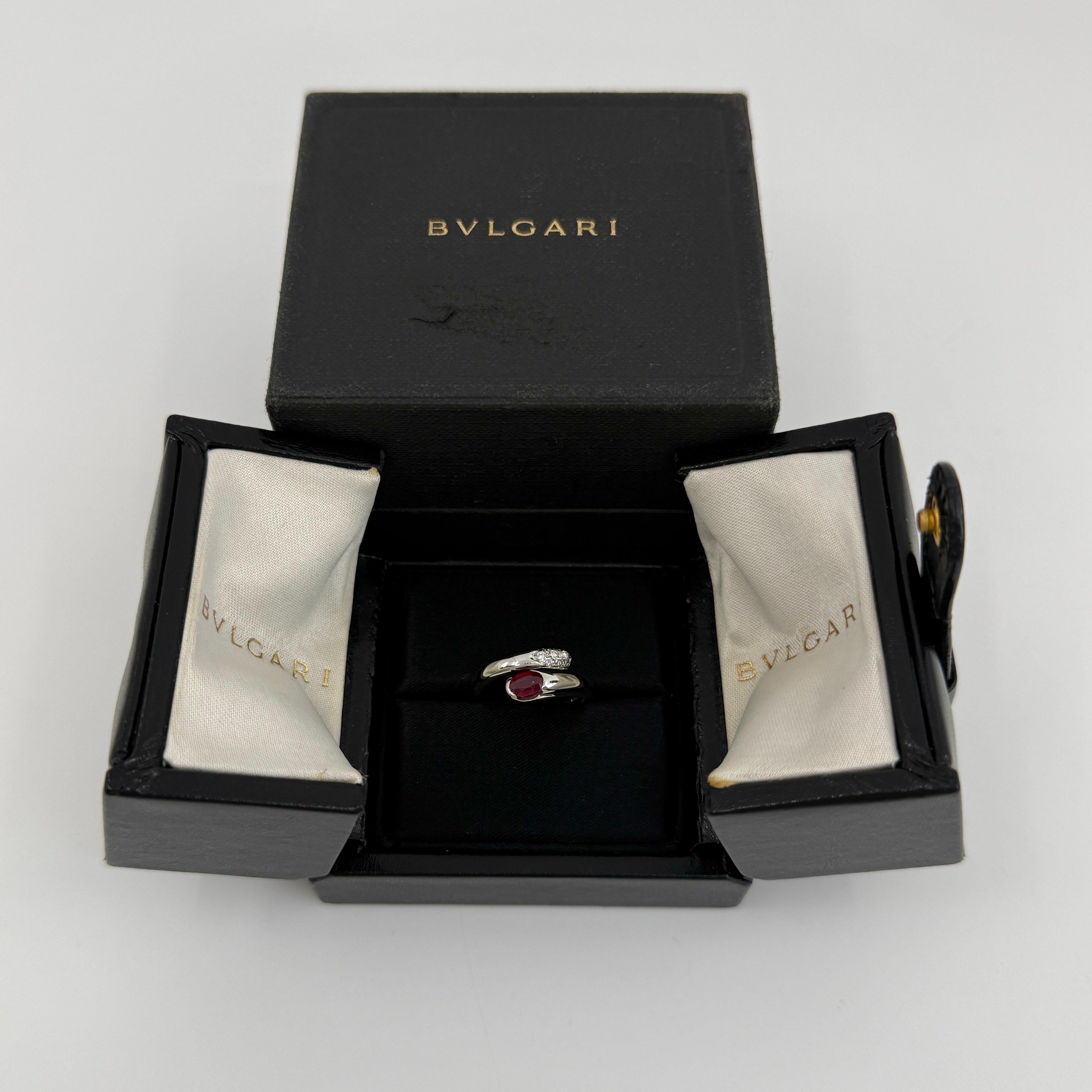 RARE Vintage Bvlgari Astrea Vivid Red Ruby & Diamond 18k White Gold Bypass Ring For Sale 4