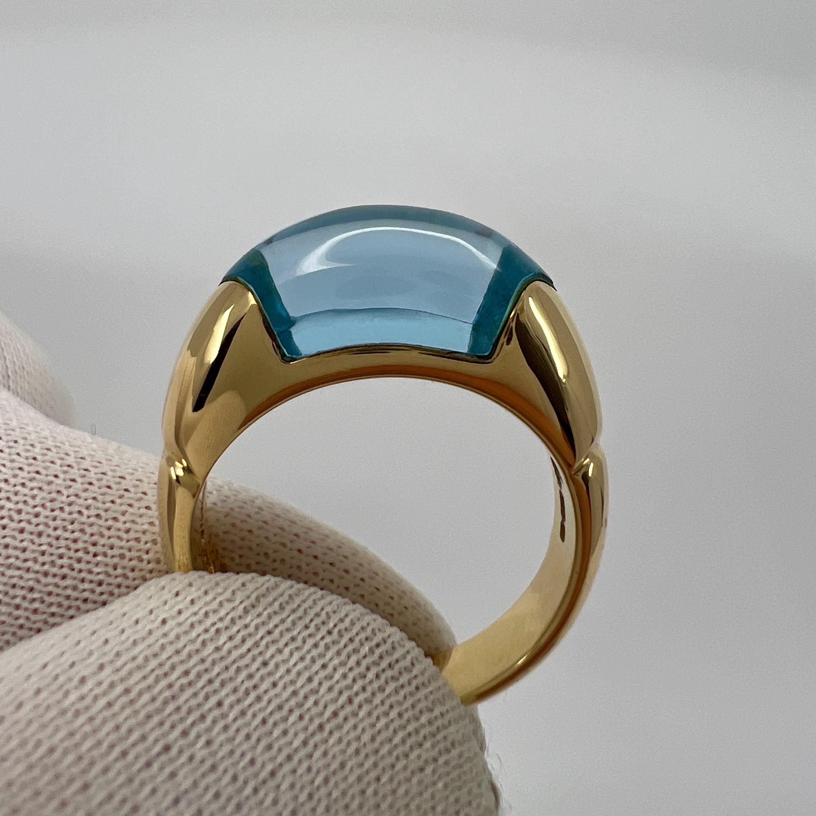 Rare Vintage Bvlgari Certica 18k Yellow Gold Blue Topaz Dome Ring with Box 5