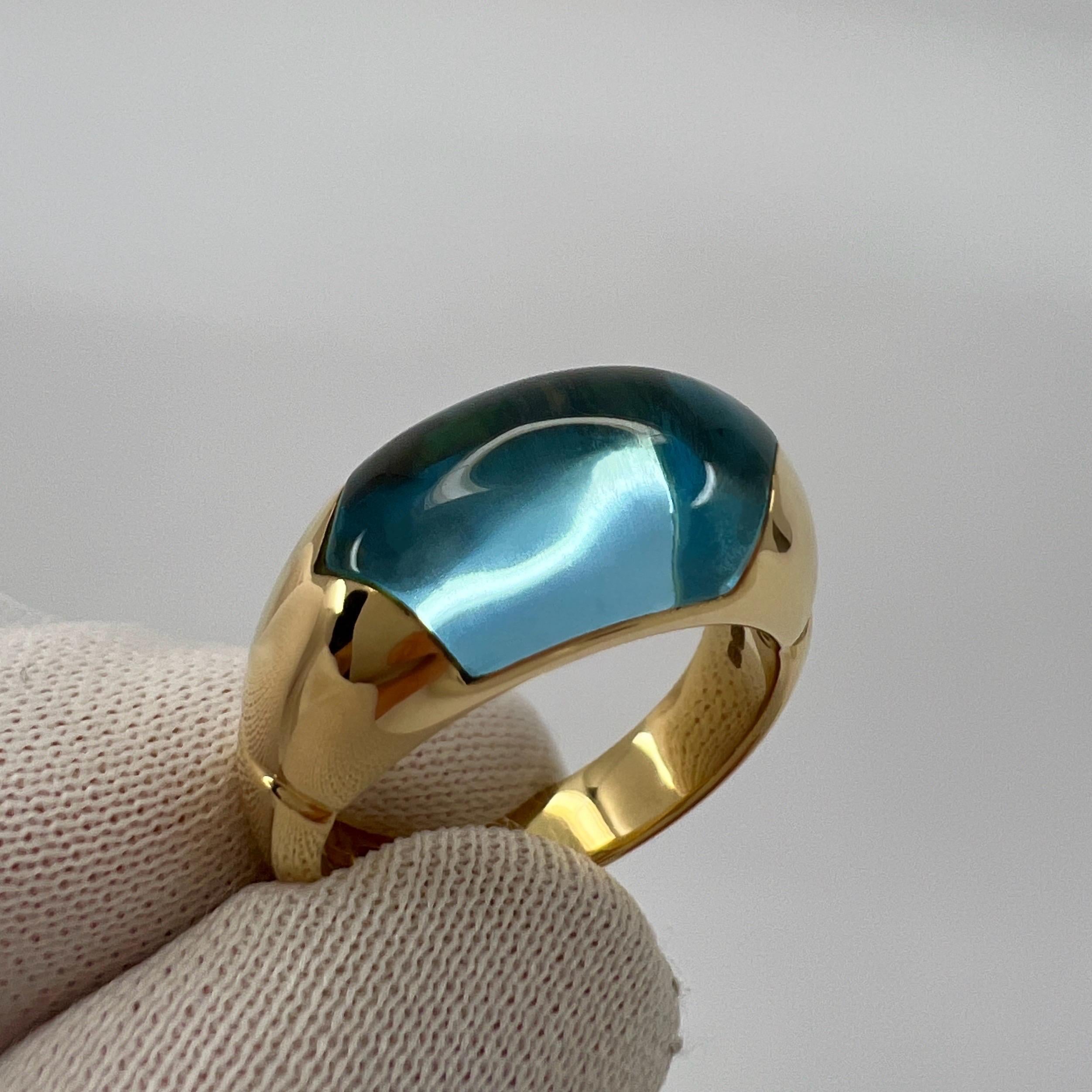 Rare Vintage Bvlgari Certica 18k Yellow Gold Blue Topaz Dome Ring with Box 6